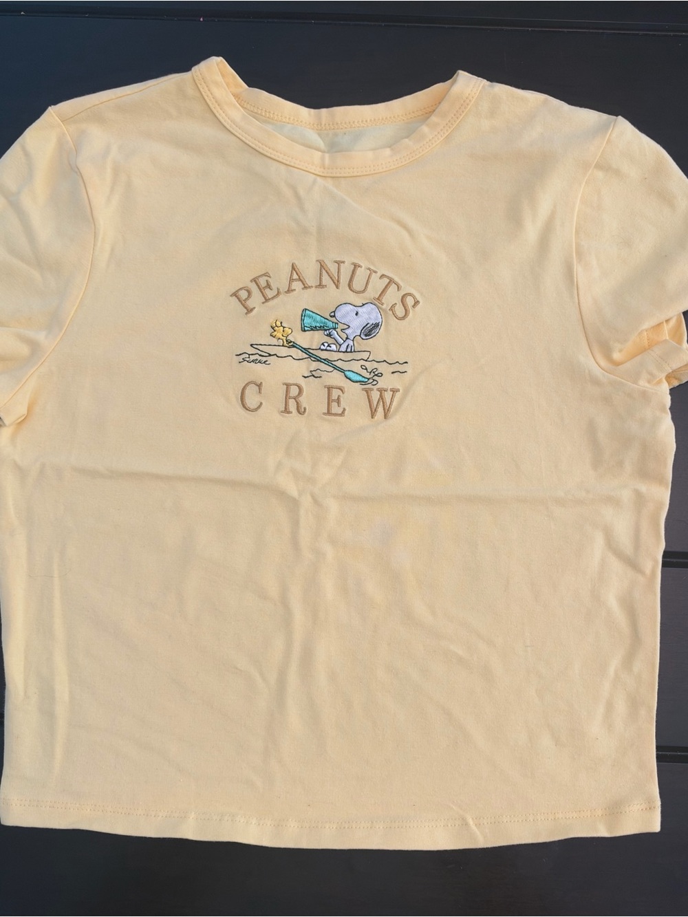 Peanuts Pale Yellow Crew Embroidered Kids Tee